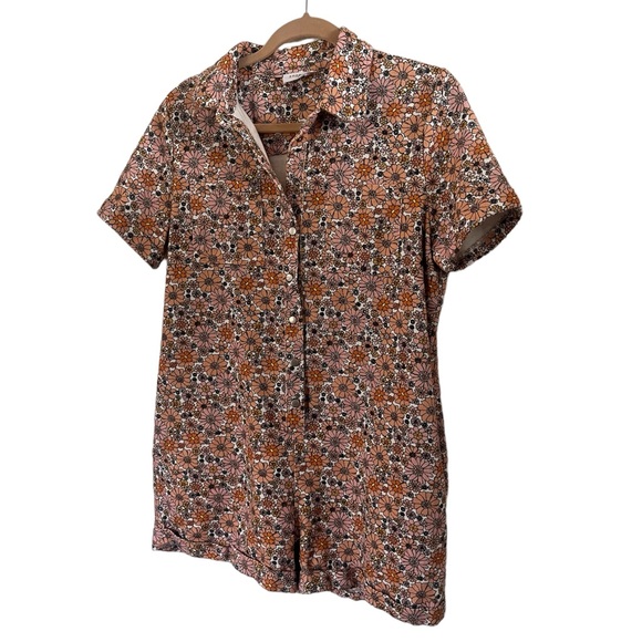 Storia Orange, & Coral Floral Denim Romper SZ S - Picture 5 of 11